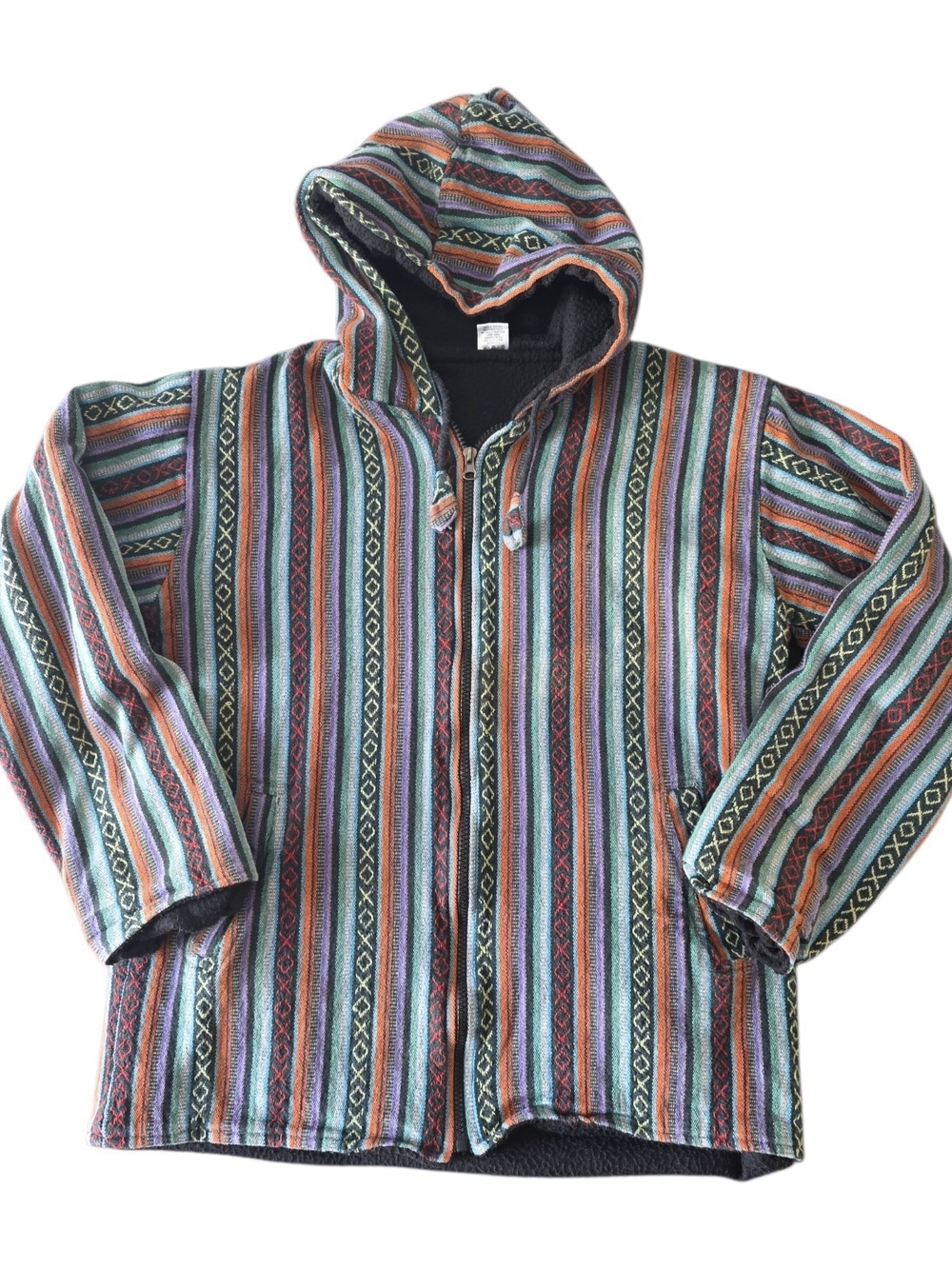 Baja Style Full Zip Hoodie 100% Cotton Made in Nepal Multicolor M